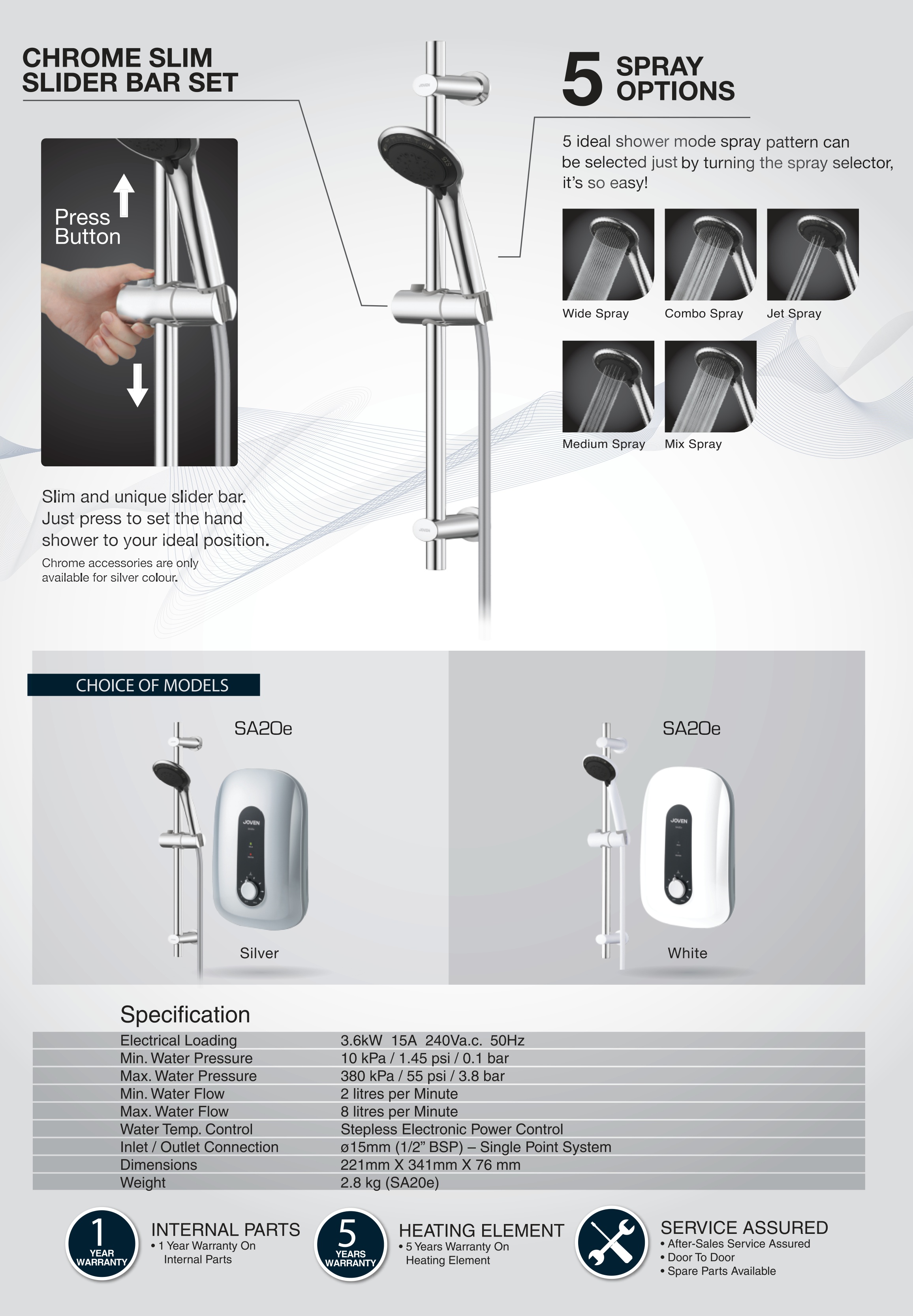 Tampoi Lighting :: Water Heaters :: JOVEN - SA20e Rainshower Non Pump  Instant Water Heater (Silver)