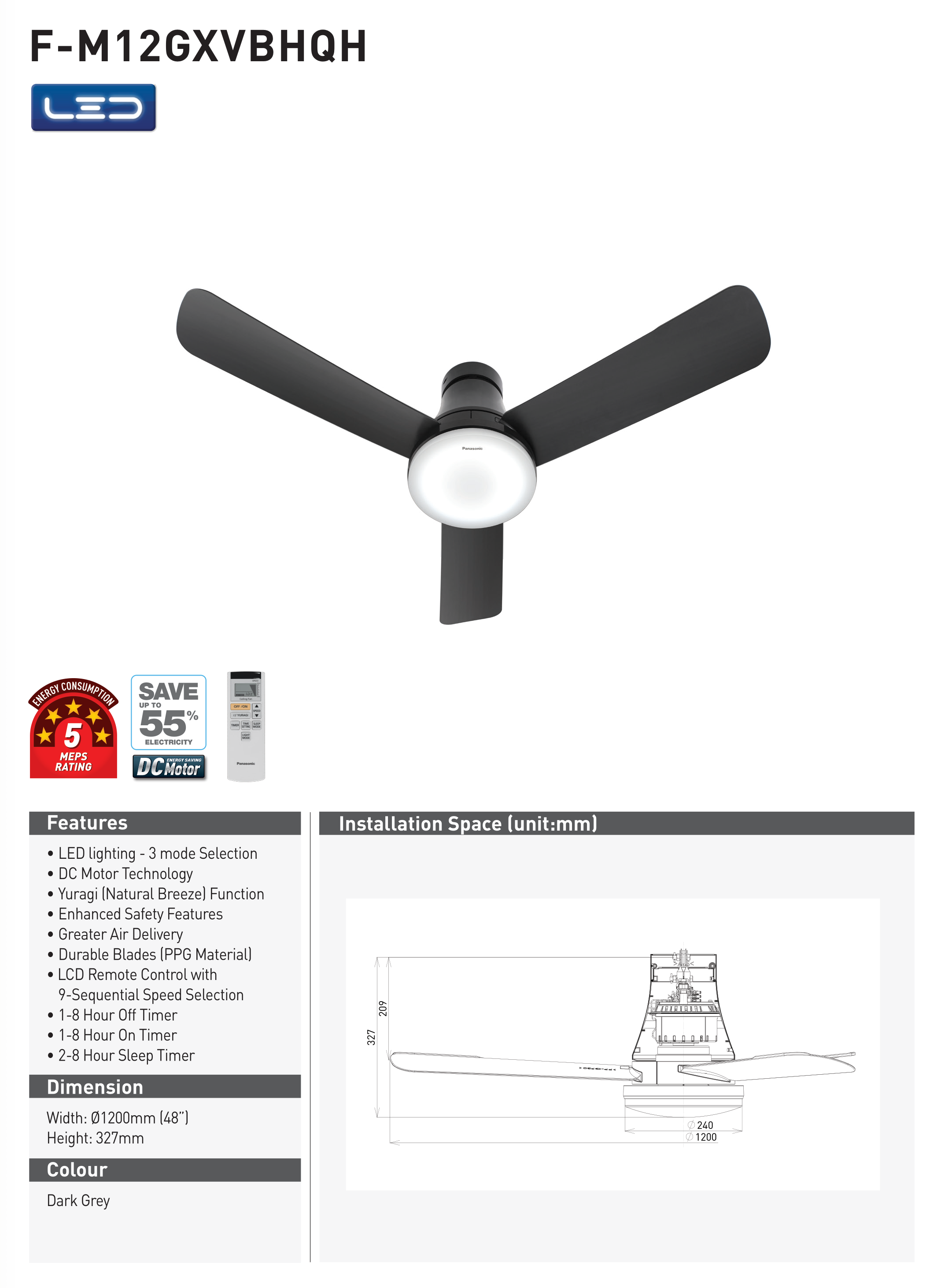 M12gx Led 48 Inch Dc Motor Ceiling Fan