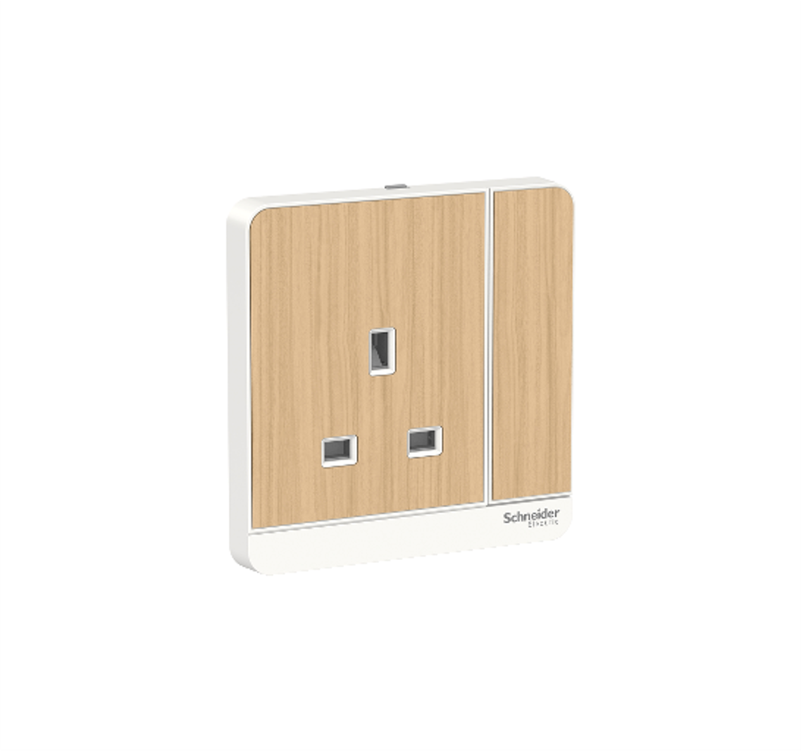 AvatarOn - 13A 250V 1 Gang Switched Socket (Light Wood)