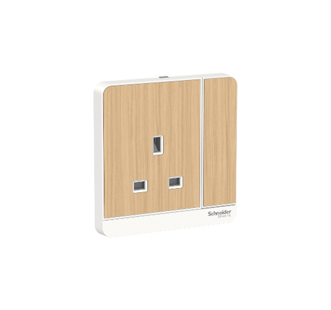 AvatarOn - 13A 250V 1 Gang Switched Socket with LED (Light Wood)