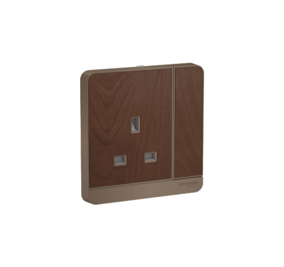 AvatarOn - 13A 250V 1 Gang Switched Socket (Dark Wood)