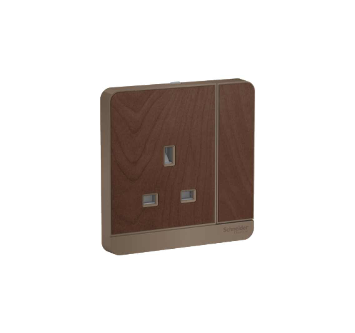AvatarOn - 13A 250V 1 Gang Switched Socket with LED (Dark Wood)