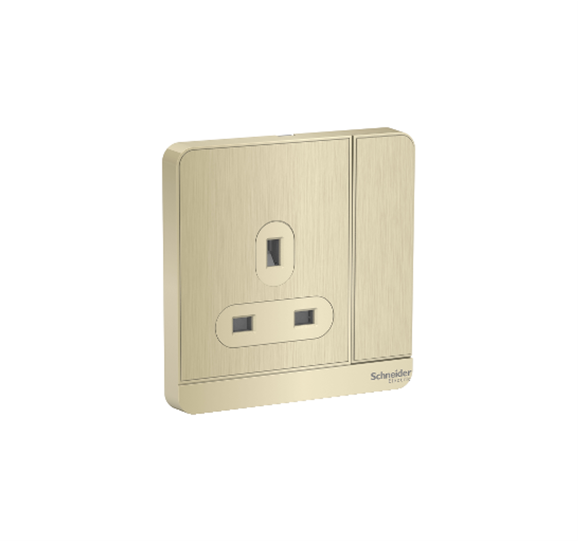 AvatarOn - 13A 250V 1 Gang Switched Socket with LED (Metal Gold Hairline)