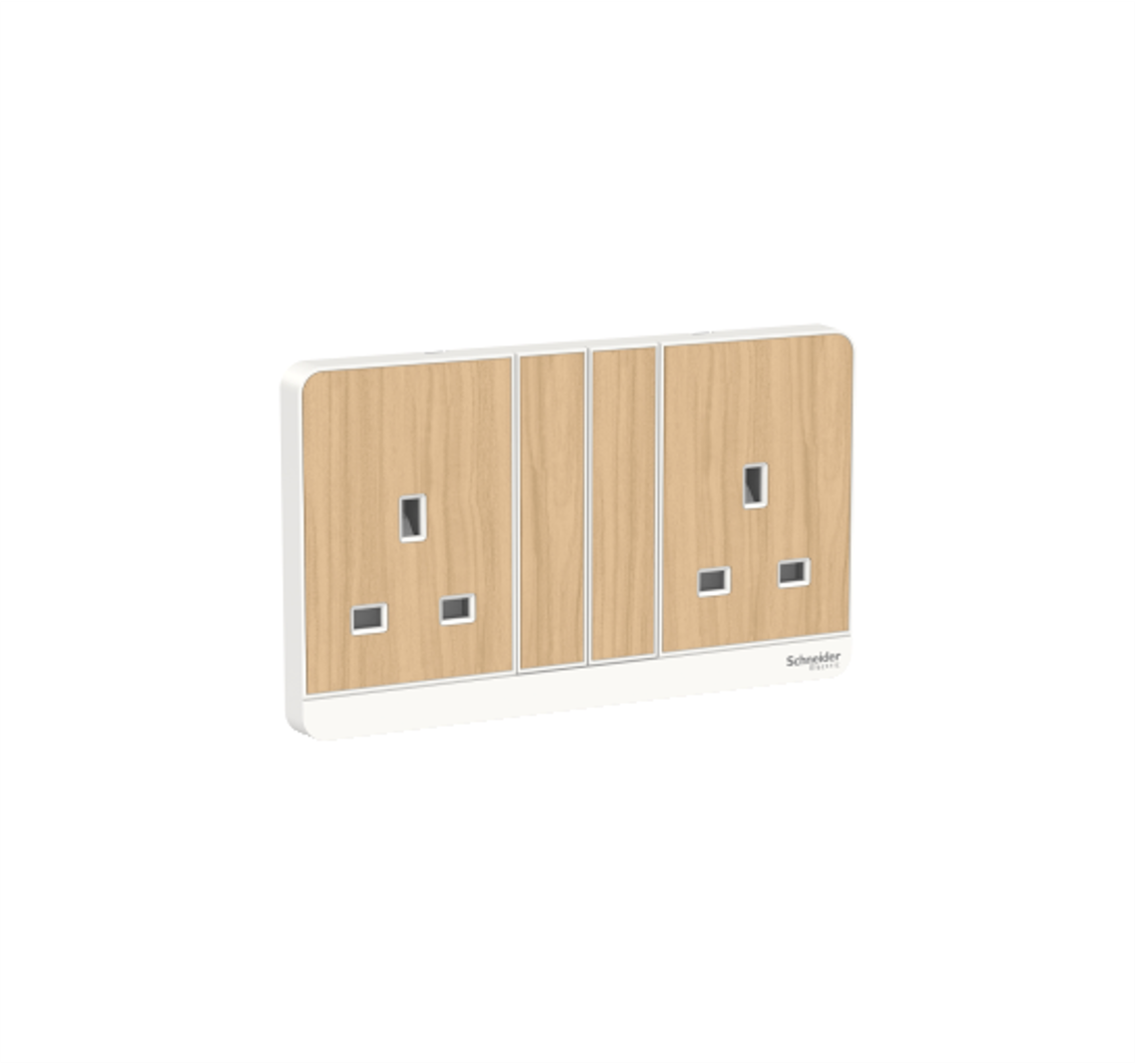 AvatarOn - 13A 250V Twin Gang Switched Socket (Light Wood)