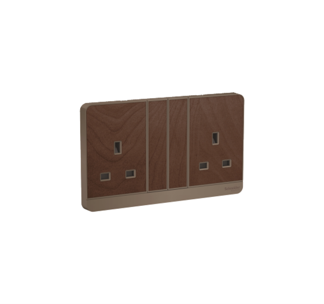 AvatarOn - 13A 250V Twin Gang Switched Socket (Dark Wood)