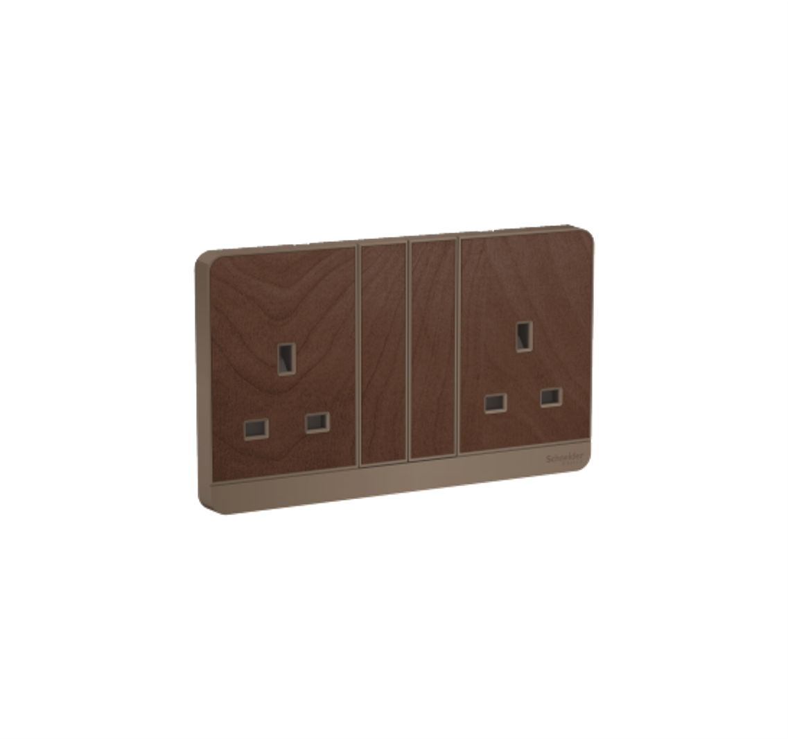 AvatarOn - 13A 250V Twin Gang Switched Socket with LED (Dark Wood)