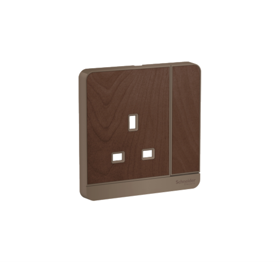 AvatarOn - 13A 1 Gang Switched Socket Cover (Dark Wood)
