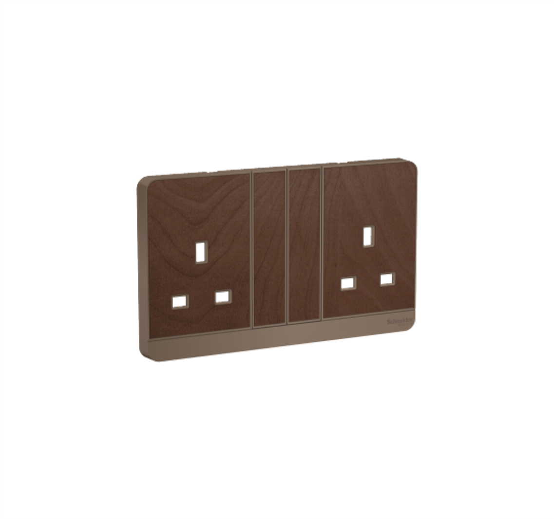 AvatarOn - 13A Twin Gang Switched Socket Cover (Dark Wood)