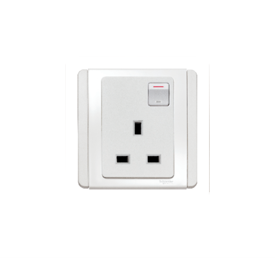 NEO - 13A 3 Pin Switched Socket Outlet with Blue LED (Grey Silver)