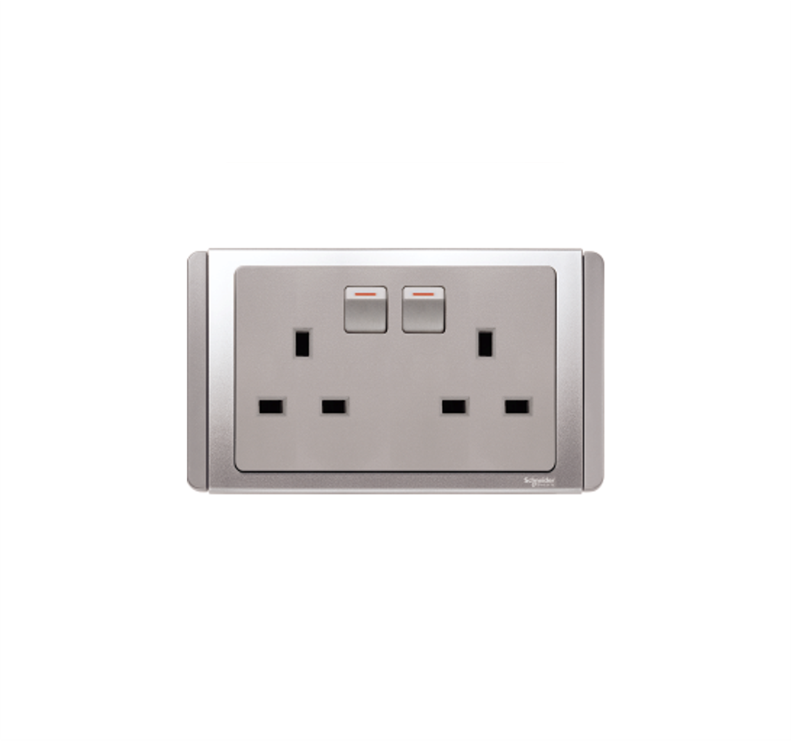 NEO - 13A Twin 3 Pin Switched Socket Outlet (Grey Silver)