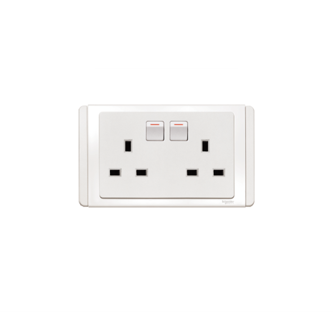 NEO - 13A Twin 3 Pin Switched Socket Outlet (White)