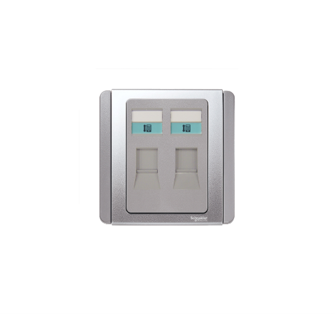 NEO - 2 Gang RJ11 4 Pin Telephone Outlet (Grey Silver)