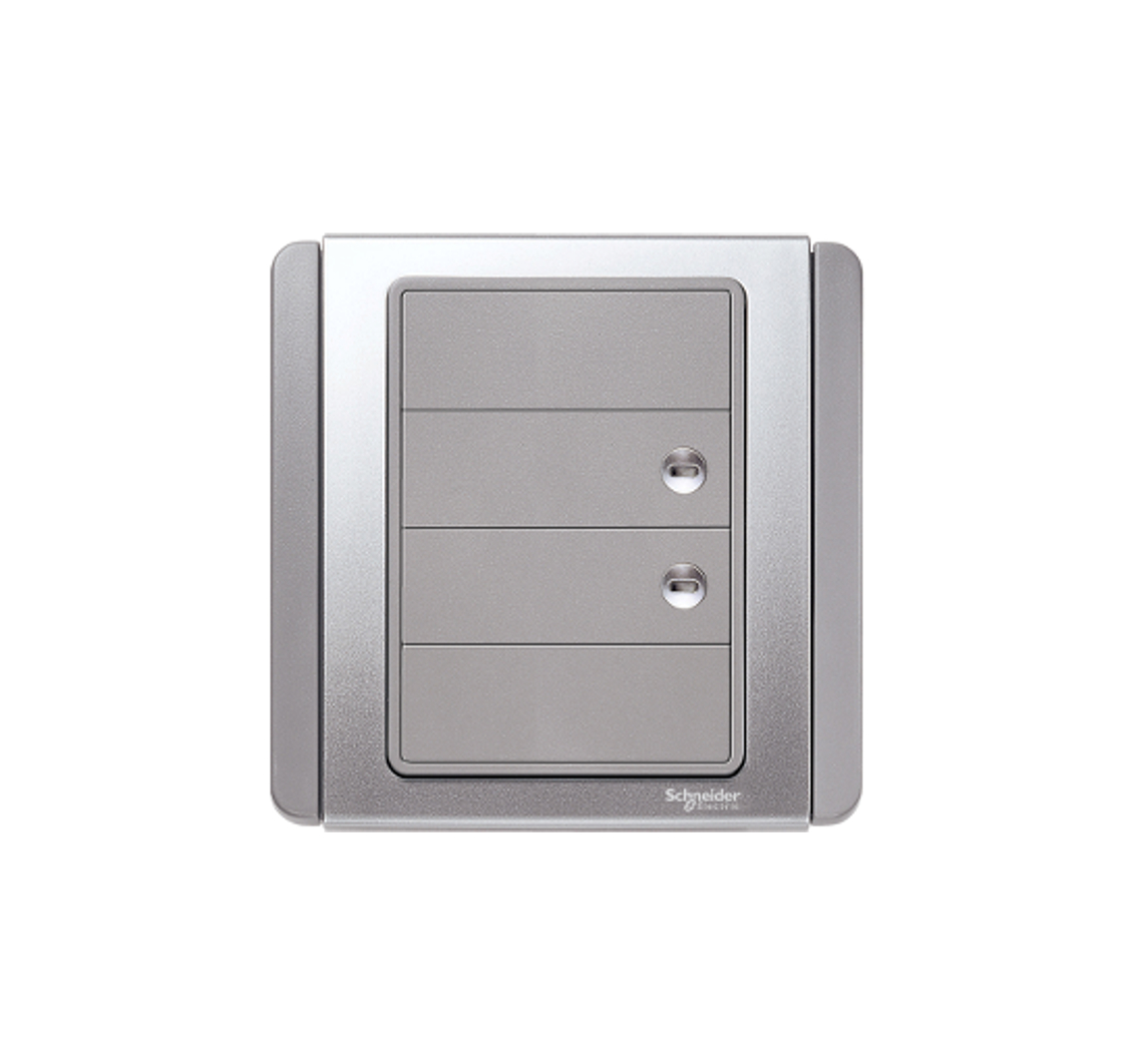 NEO - 2 Gang Switching Control Wallplate with Amber LED (Grey Silver)