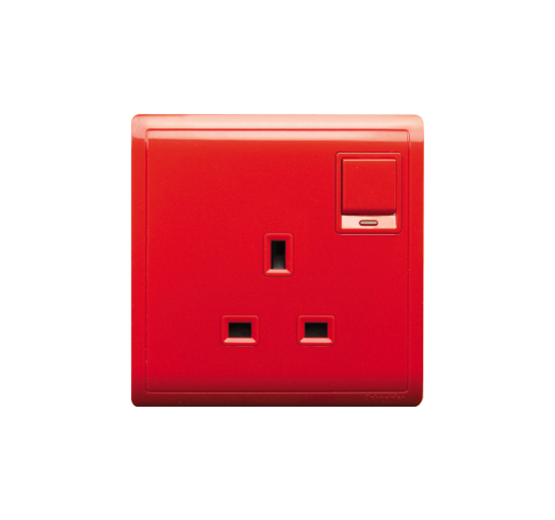 PIENO - 13A 250V 1 Gang Switched Socket with Neon (Red)