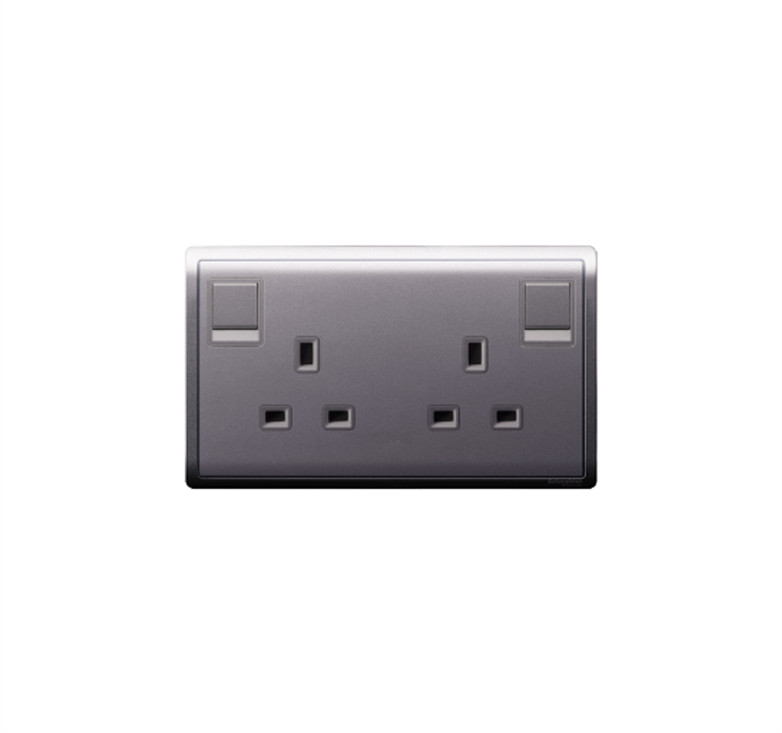 PIENO - 13A 250V Twin Gang Switched Socket (Lavendar Silver)