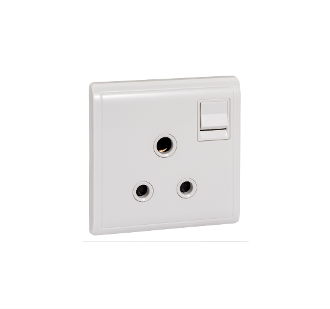 PIENO - 15A 250V 1 Gang 3 Round Pin Switched Socket (White)