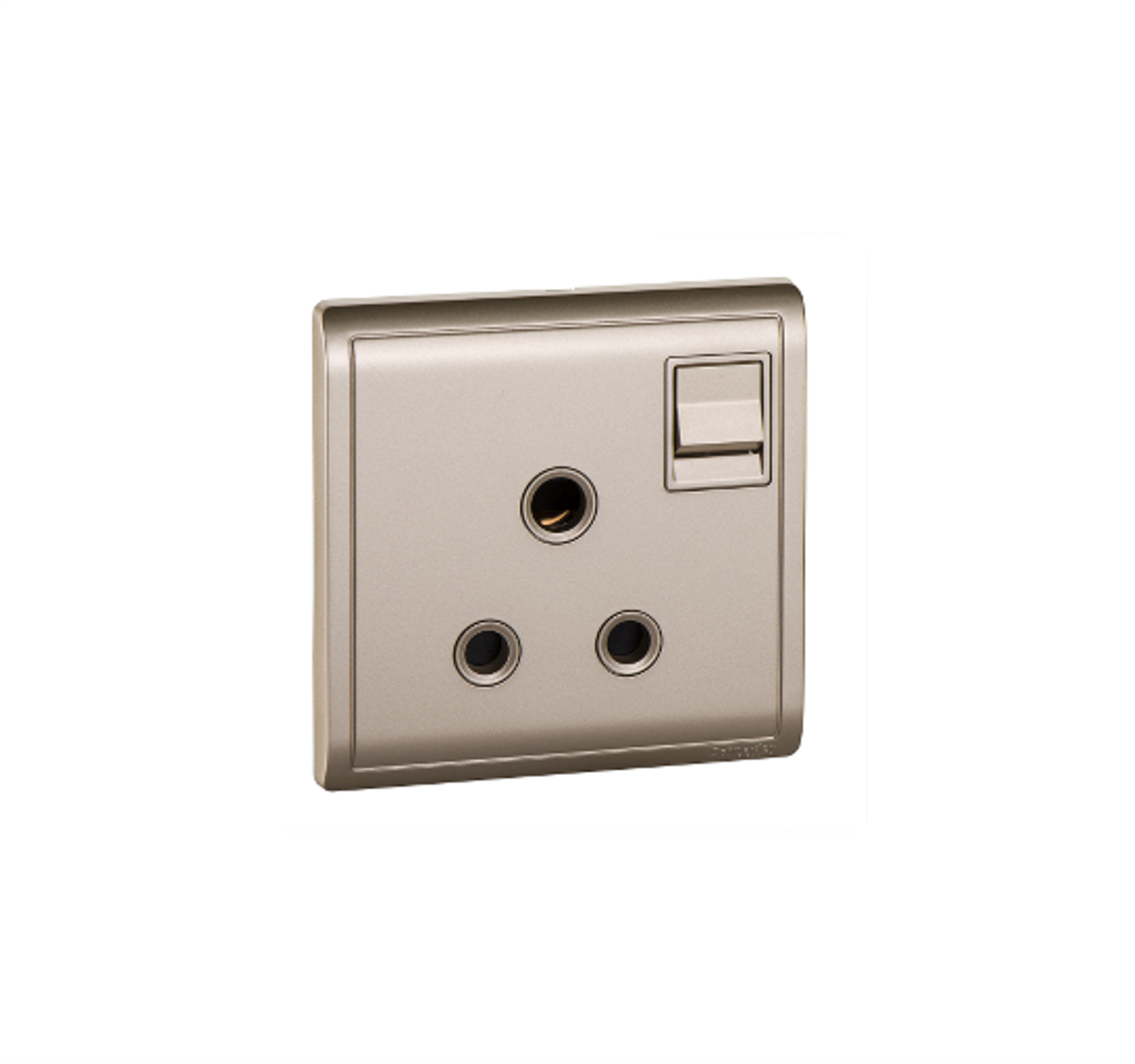 PIENO - 15A 250V 1 Gang 3 Round Pin Switched Socket (Wine Gold)