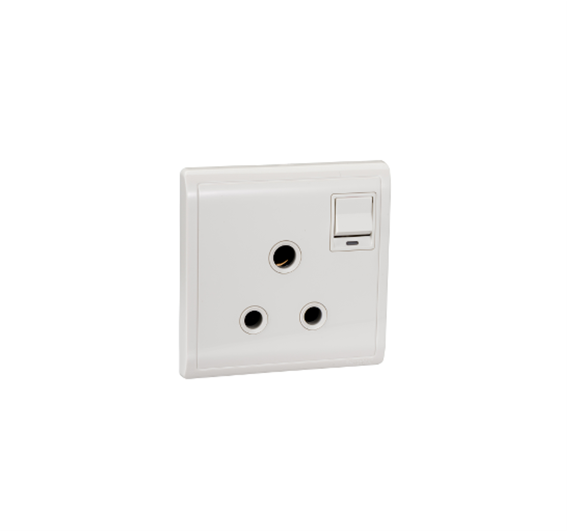 PIENO - 15A 250V 1 Gang 3 Round Pin Switched Socket with Neon (White)