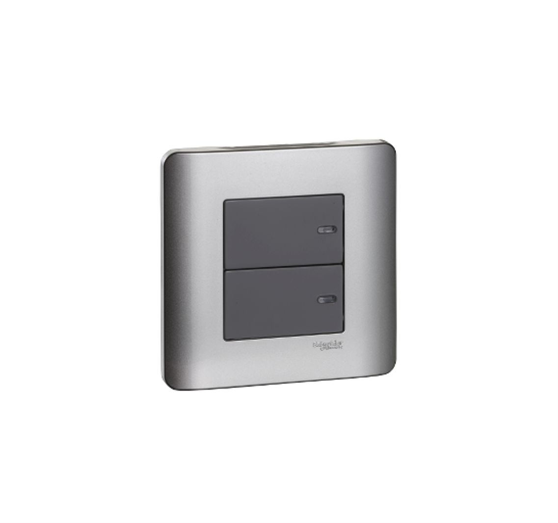 ZENCELO - 16AX 2 Gang 1 Way Full-Flat Switch with Ondicator (Silver Satin)