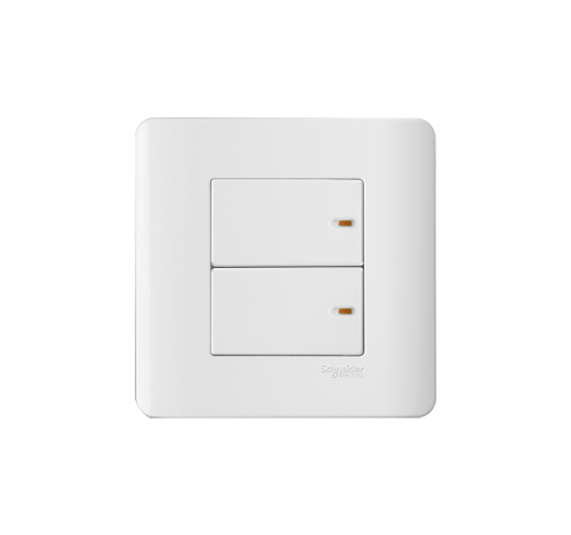 ZENCELO - 16AX 2 Gang 1 Way Full-Flat Switch with Ondicator (White)