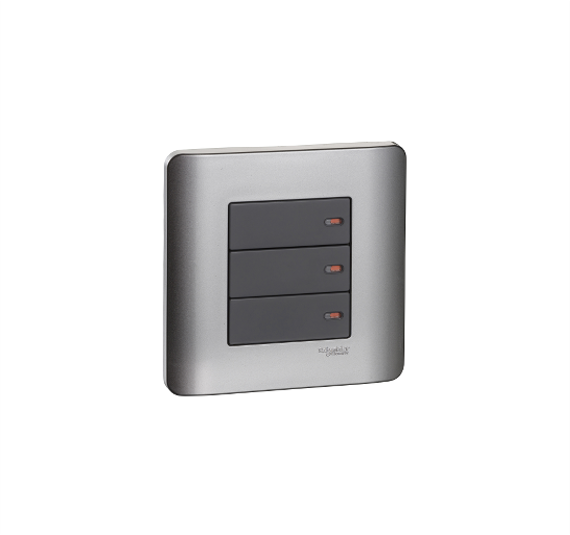 ZENCELO - 16AX 3 Gang 1 Way Full-Flat Switch with Ondicator (Silver Satin)