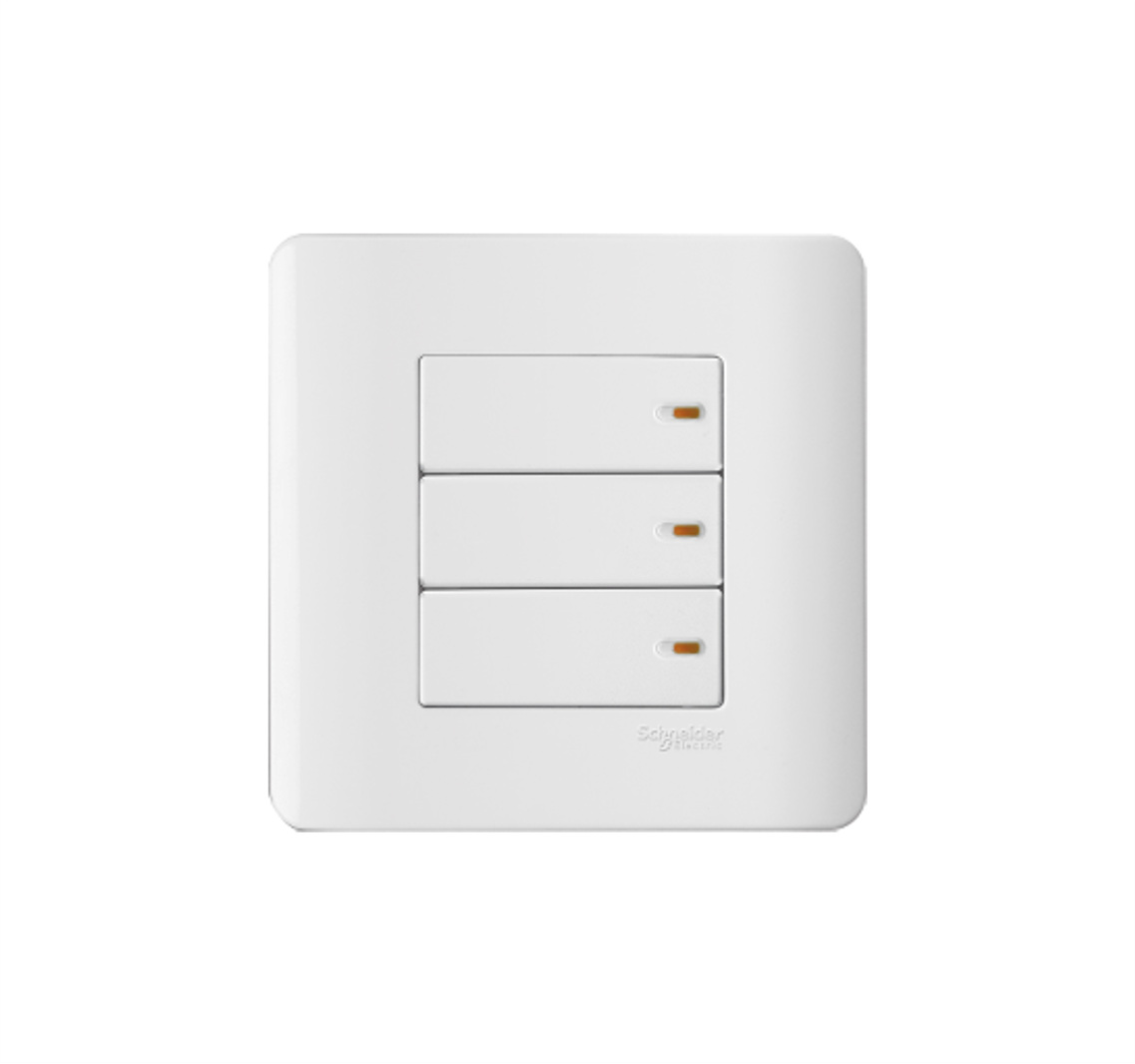 ZENCELO - 16AX 3 Gang 1 Way Full-Flat Switch with Ondicator (White)