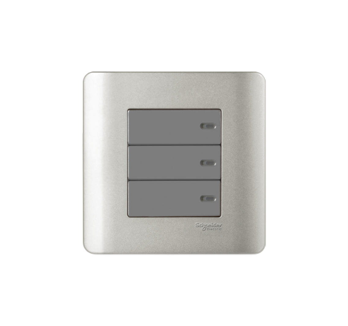 ZENCELO - 16AX 3 Gang 2 Way Full-Flat Switch (Silver Satin)