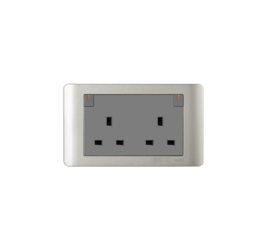 ZENCELO - 13A Twin Gang Switched Socket with Neon (Silver Satin)
