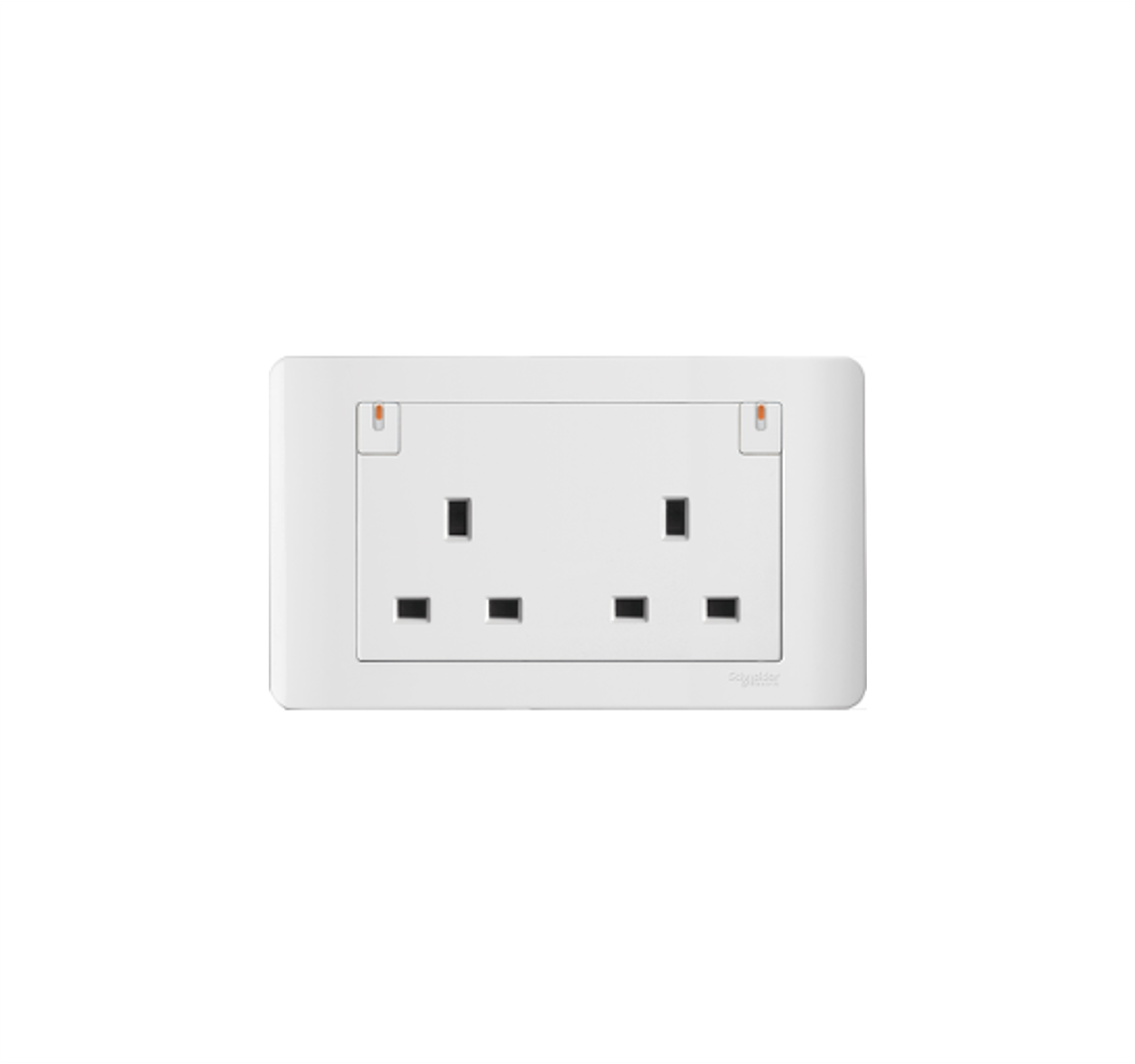 ZENCELO - 13A Twin Gang Switched Socket with Neon (White)
