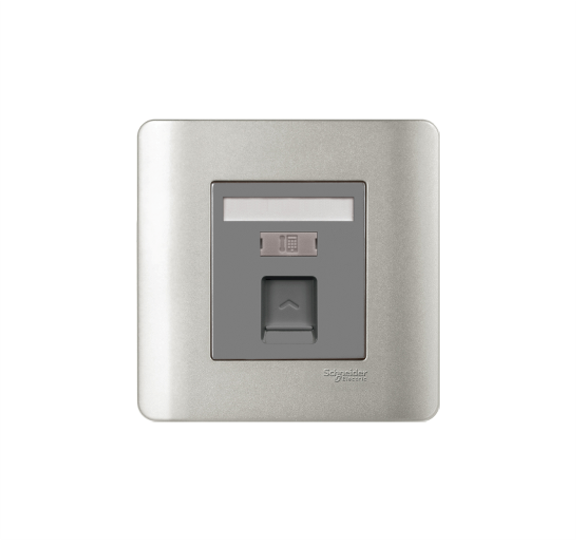 ZENCELO - 1 Gang Telephone Socket on Shuttered Wallplate (Silver Satin)