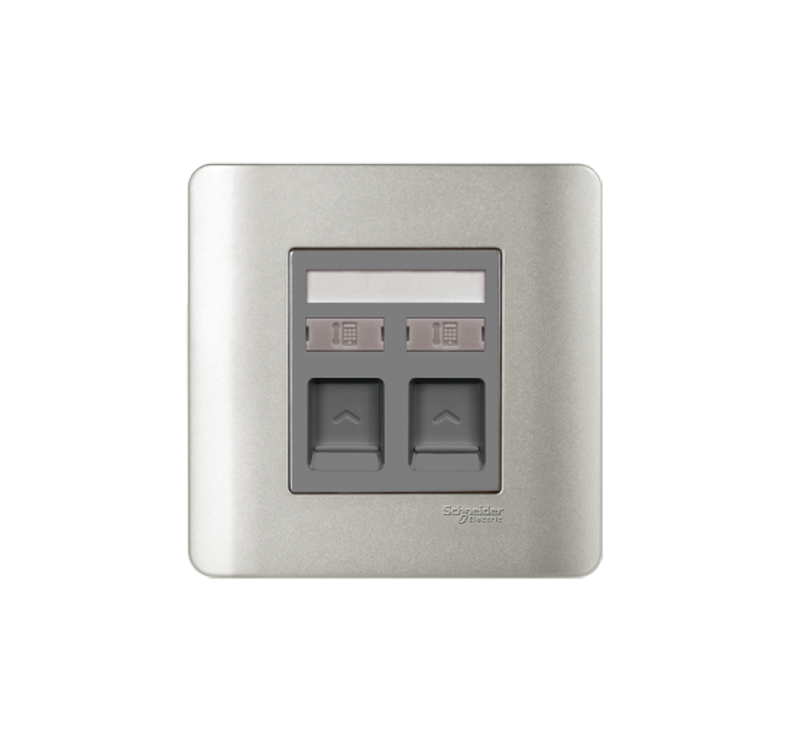 ZENCELO - 2 Gang Telephone Socket on Shuttered Wallplate (Silver Satin)