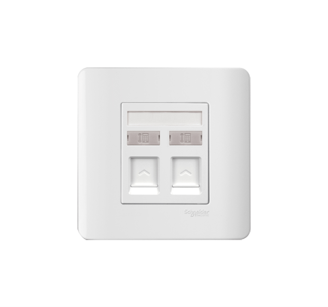 ZENCELO - 2 Gang Telephone Socket on Shuttered Wallplate (White)