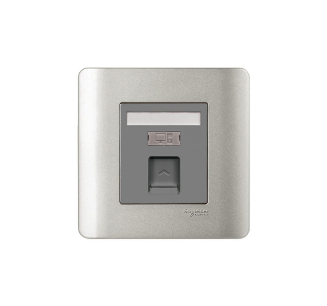 ZENCELO - 1 Gang RJ45 Cat.6 Data Outlet on Shuttered Wallplate (Silver Satin)