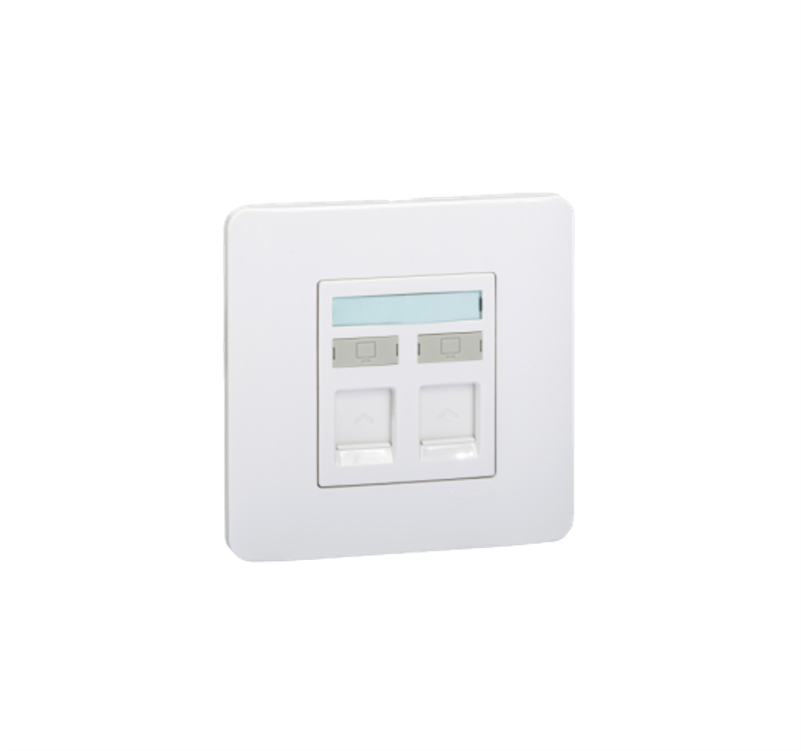 ZENCELO - 1 Gang Telephone + RJ45 Cat.5e Data Outlet on Shuttered Wallplate (White)