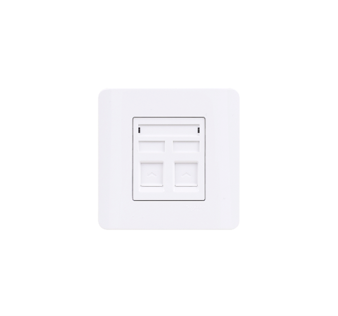 ZENCELO - 2 Gang RJ45 Cat.5e Data Outlet on Shuttered Wallplate (White)