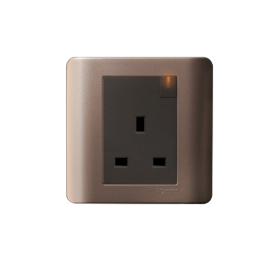 ZENCELO - 13A 1 Gang Double Pole Switched Socket with Neon (Silver Bronze)