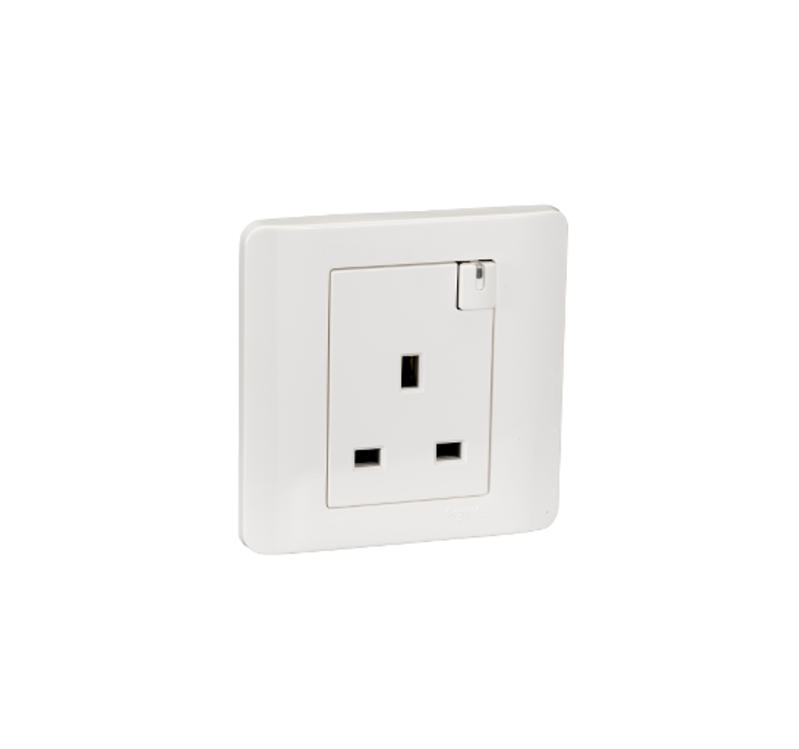 ZENCELO - 13A 1 Gang Double Pole Switched Socket with Neon (White)